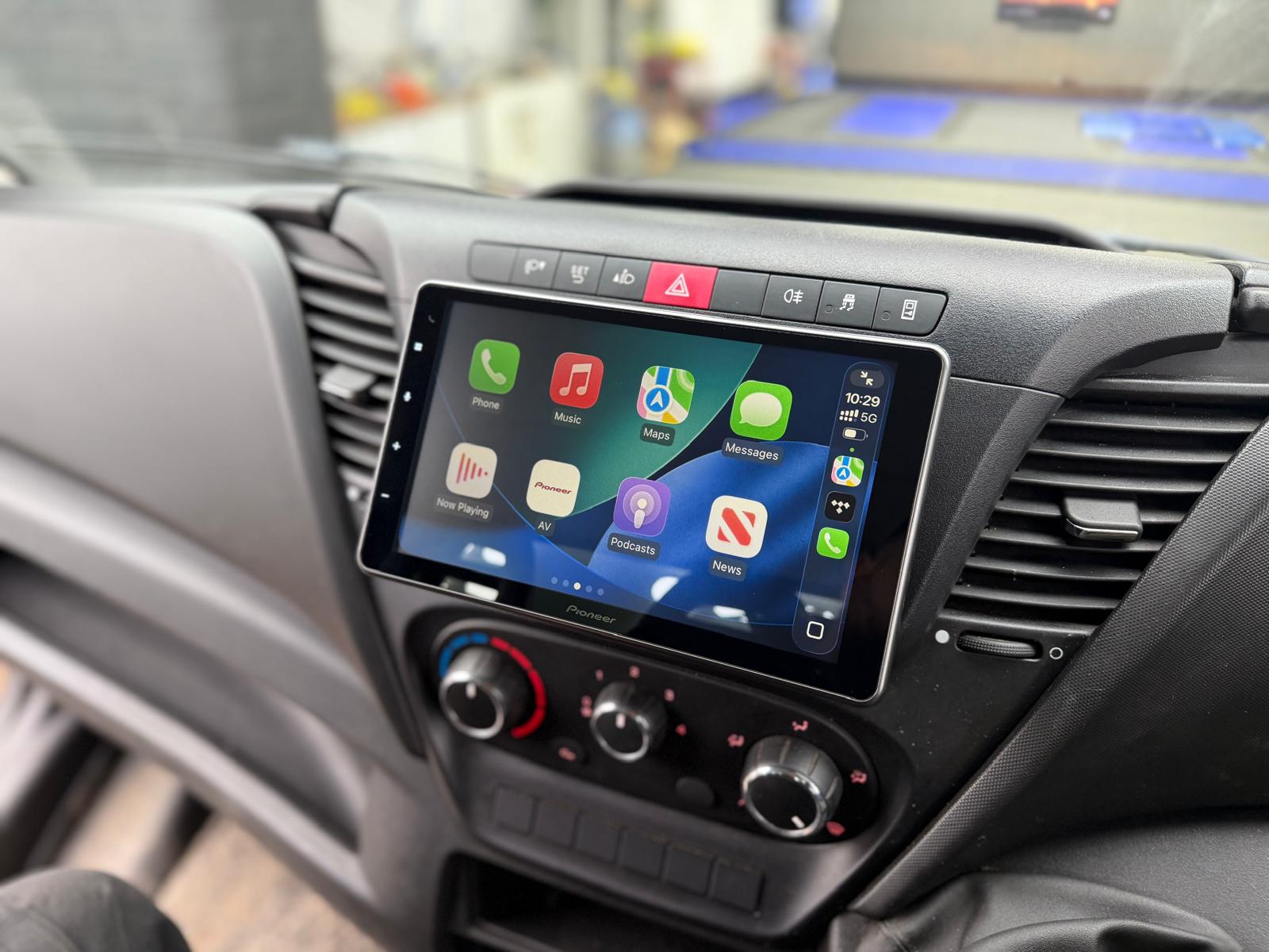 Pioneer head unit running Apple CarPlay after replacing a van's factory stereo