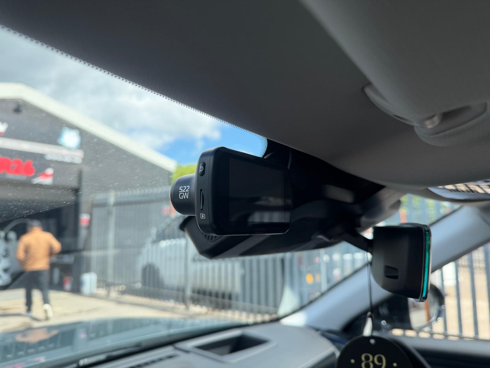 Nextbase 522GW dash camera hardwired discreetly at the top of a windscreen
