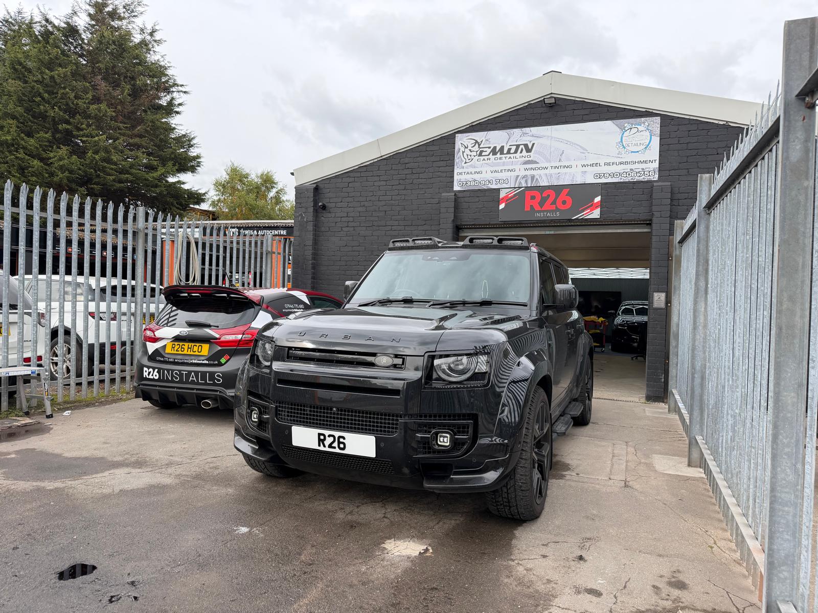 Land Rover Defender arriving at the R26 Installs workshop