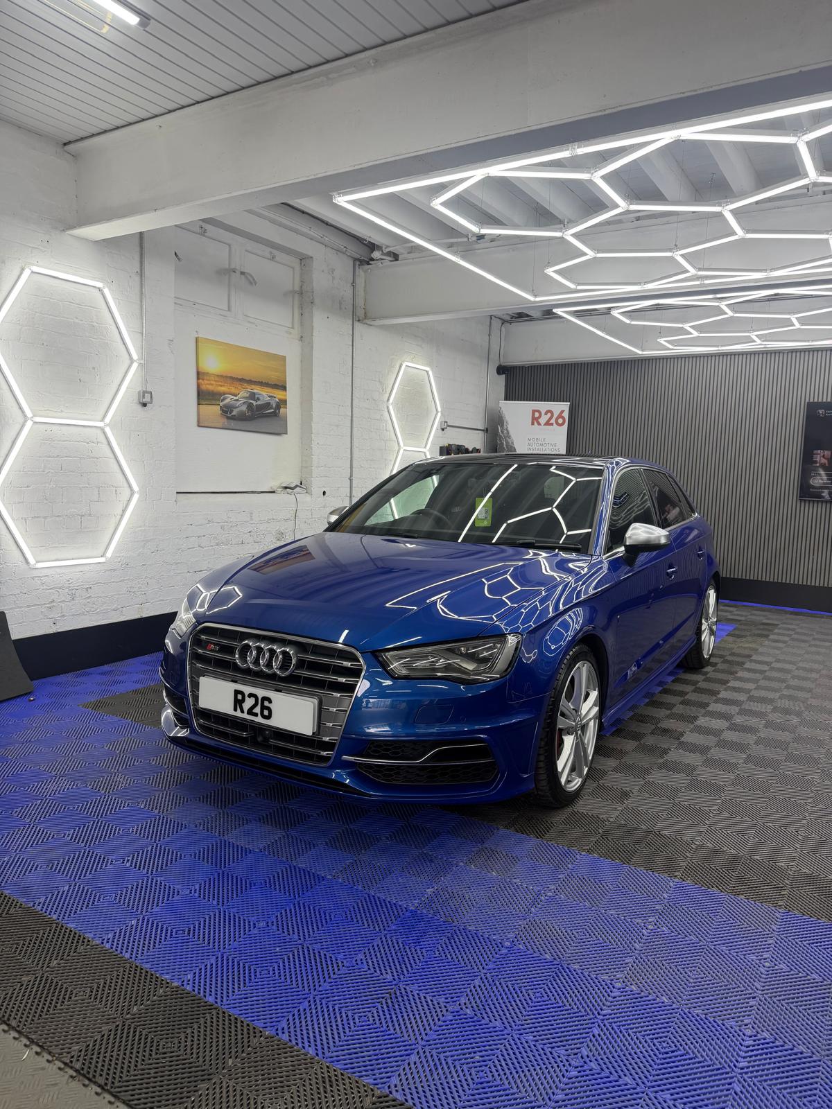 Audi S3 inside the R26 Installs workshop